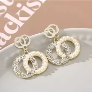 Womens 2024 Fashion Fine Gold Plated Pearl Stud Hoop Luxury Stainless Steel Designer Jewelry Earrings Brand Jewelry
