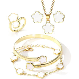 Five-Clover Flower Five-Piece Set Gold Plated Necklace <b>Bracelet</b> Earrings Fashion <b>Women</b> Silver <b>Black</b> Jewelry - Product Image 1