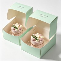 Boîte à gâteau miniature personnalisée avec logo, qualité alimentaire, fenêtre transparente, poignée, 4 compartiments, emballage en papier pliable pour pâtisserie, pour desserts