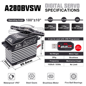 AGFRC A280BVSW 16.8V 4S 125KG Steel Gear IP67 Waterproof Digital Programmable High Torque Brushless 15T RC Car Plane - Product Image 4