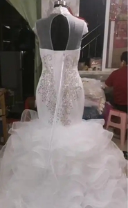 Nouvelle robe de mariée sirène de luxe, robe de mariée scintillante à paillettes, robe de mariée à manches courtes et volants - Product Image 5