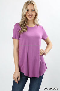 Tunique en jean ample pour femme, respirante, en polyester/coton, à manches courtes et col rond, avec bouton perforé, service d'impression personnalisée - Product Image 6