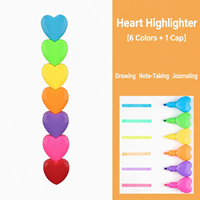 Surligneurs créatifs 6 couleurs à tête oblique en forme de cœur, vente en gros, stylos à pointe angulaire pour étudiants, dessin et surlignage