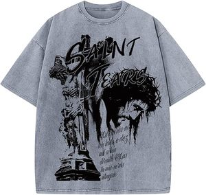 Camiseta de Verano para Hombre, Estilo Hip Hop, Oversize, Tejida, Transpirable, Antiarrugas, con Estampado Completo de Letras, Cuello Redondo, Alto Contenido de Algodón, Estilo Rapper - Product Image 5