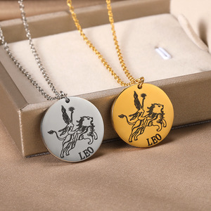Collar <span class=keywords><strong>con</strong></span> colgante redondo de acero inoxidable, 12 signos del zodiaco, acero de titanio, <span class=keywords><strong>escorpio</strong></span> - Product Image 4