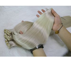 Bó Tóc Nối Thẳng Lớp Biểu Bì Đầu Dày Màu Trắng Tóc Vàng Băng Tóc Người Remy Hai Lớp Tóc Thật Sợi Ngang Thiên Tài Phẳng Dệt Nối - Product Image 4