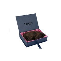 Emballage de luxe pour perruques, boîte noire avec fermeture magnétique, emballage rigide doublé de satin, boîtes cadeaux pour perruques avec insert en tissu satiné