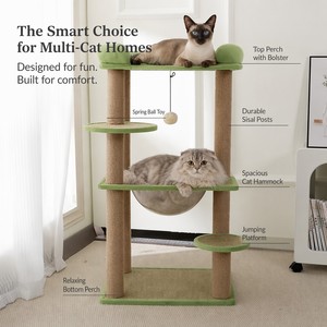 Árbol rascador multinivel duradero y seguro para gatos con cápsula espacial transparente, postes rascadores de sisal natural y plataforma superior de felpa. - Product Image 4