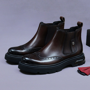 Botas de Tobillo Chelsea de Piel Vacuna Auténtica, Ligeras, con Punta Cuadrada, para Otoño e Invierno, Estilo Clásico, Casual, para Hombre - Product Image 1