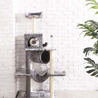 Produit pour Animaux Chat Arbre à Chat Bois Moderne Gris Haut Multi-Niveaux du Sol au Plafond Tour pour Chat en Bois