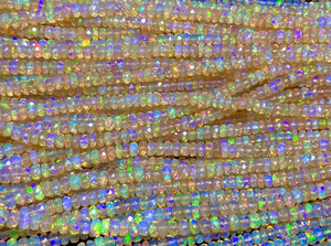 Cuentas de Ópalo Etíope Natural, Corte Facetado, Perforadas al Centro, Forma Rondelle, 3-5mm, 16 Pulgadas de Largo, Multicolor, Estilo Welo, Piedra Natural - Product Image 5