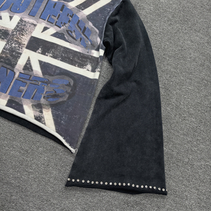 Custom Vintage DTG Printed Letter Pattern 100% Cotton Acid Wash Oversized Rhinestones Boxy Fit Long Sleeve O-Neck <strong>Shirt</strong> for Men - Product Image 3