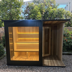 Sauna extérieur moderne personnalisé en <span class=keywords><strong>bois</strong></span> massif avec porte latérale panoramique et <span class=keywords><strong>douche</strong></span> à vapeur - Product Image 4