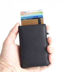 Tarjetero de cuero con bloqueo Rfid inteligente para hombre, billetera de alta calidad con logotipo personalizado Simple, con accesorios <span class=keywords><strong>el</strong></span>ásticos - Product Image 2