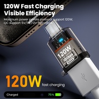 Adaptateur USB vers Type-C transparent 120W 10Gbps, convertisseur de transmission de données PC à charge rapide pour souris sans fil et tablette