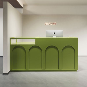 Comptoir de <span class=keywords><strong>caisse</strong></span> de magasin de vêtements vintage français, comptoir de bar moderne, bois massif, vitrine en verre de luxe, réception centrale - Product Image 4