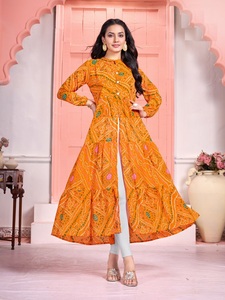 Festival de qualité standard spécial longue robe Flair Bandhej Badhani imprime robe de mariée pour la vente à l'exportation - Product Image 6