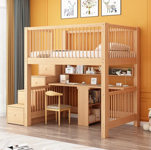 <span class=keywords><strong>Lit</strong></span> superposé en bois massif durable avec tables supérieure et inférieure de la même largeur et <span class=keywords><strong>hauteur</strong></span>, table d'apprentissage intégrée, mobilier de chambre confortable - Product Image 4