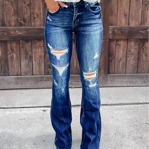 Ladies Distressed Jeans Pants Ropa De Mujer <strong>Women</strong> Skinny Ripped Denim Jeans <strong>Bootleg</strong> <strong>Trousers</strong> - Product Image 6