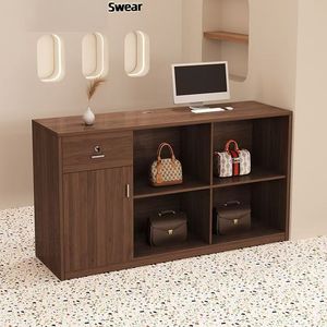 Mostrador de caja registradora pequeño de madera y metal de estilo minimalista moderno para recepción de peluquería - Product Image 5