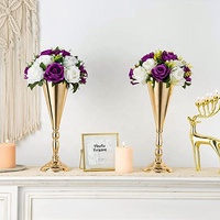 Vase en métal trompette pour centre de table de mariage moderne, support de fleurs doré en gros pour décoration de fête