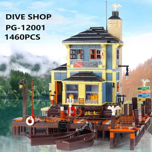City Street Building Toys The Dive Fishing Shop Model PG-12001 Idea Assembly MOC Blocks Bricks Kids 1 selling