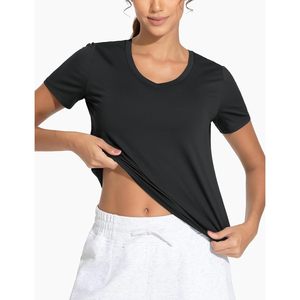 FOXA T-shirt de sport pour femme à col en V, manches courtes, ajusté, séchage rapide, pour yoga, couleur unie - Product Image 4