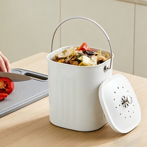 White Rectangular Food Waste Storage Bucket With Lid For <b>Kitchen</b> Indoor Use - Product Image 1