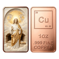 Vente en gros : Lingot de cuivre pur .999, 1 once, avec relief religieux de Jésus rouge, pour collection et cadeau de foi
