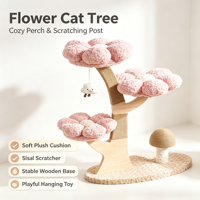 Torre para Gatos Moderna de Madera con Diseño Floral, Plataformas de Felpa Lavables de Varios Niveles, Poste Rascador de Sisal, Árbol para Gatos Minimalista para Interiores, Venta al por Mayor