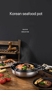 Stainless Steel Korean Style Dry Pot Non-stick Mini Troop Pot <strong>Paella</strong> <strong>Pan</strong> With Double Handles for Boiling Seafood Ramen Soup - Product Image 5