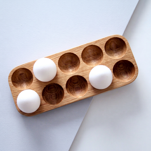 Support à œufs en bois 10 emplacements, plateau rayé bicolore, pour petit-déjeuner d'hôtel de luxe, personnalisable OEM, Vietnam - Product Image 1