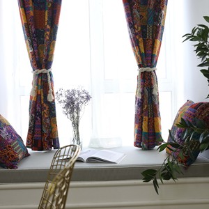 Tenda Sunny Home rifinita bohémien stile etnico retrò cotone e lino Semi oscurante tenda - Product Image 3