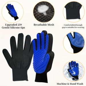 Gants de toilettage pour animaux de compagnie en silicone pour chats à poils longs, massage, nettoyage et élimination des poils - Product Image 4