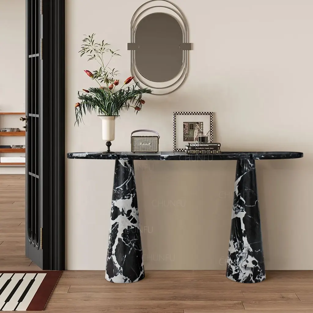 सजावटी लिविंग रूम फर्नीचर आधुनिक डिजाइन एंट्रीवे आर्क आकार हॉलवे पोर्च ब्लैक लक्जरी मार्बल कंसोल टेबल