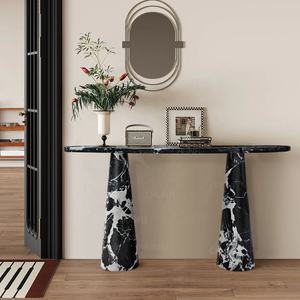 OEM ODM Mobilier de salon déco personnalisé design moderne entrée en forme d'arche couloir porche noir <span class=keywords><strong>table</strong></span> <span class=keywords><strong>console</strong></span> marbre de luxe - Product Image 1