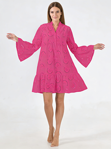 Nouvelle Robe d'été 2026 Grande Taille Ample en Coton Décontractée avec Broderie 3D, Longueur Genou, Col Montant, Manches Cloche, Lavable et Nettoyage à Sec - Product Image 5