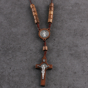 8mm 자동차 백미러 묵주 10 년 보호 목재 비즈 가톨릭 채플릿 (성 베네딕트 우드) - Product Image 4