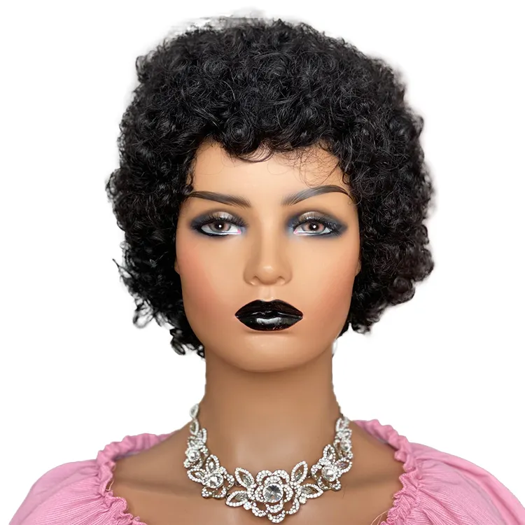 باروكة شعر بشري 3 بوصة شعر طبيعي أسود بشري أفريقي كيرلي مجعد باروكات قصيرة للنساء ذوات البشرة السمراء
