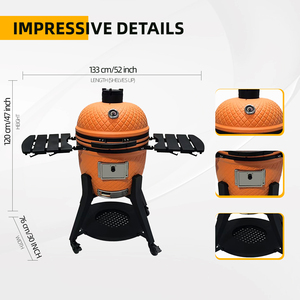 Middle Size 22 Inches Adjustable Height Ceramic Kamado Charcoal <strong>BBQ</strong> Grill with Smokeless Design and Stable Steel <strong>Stand</strong> for Party - Product Image 3