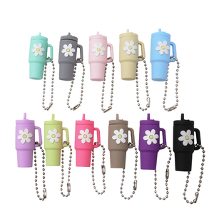 QYS <b>Mini</b> PVC Tumbler Cup Keychain Cute Flower Bag Charm Lightweight Plastic Key Ring <b>Backpack</b> Pendant Gift - Product Image 2