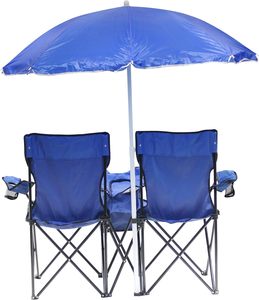 Venta al por mayor de sillas de campamento de playa plegables reclinables de doble asiento portátiles con paraguas y bolsa de hielo - Product Image 2