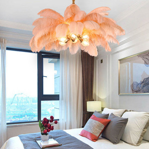 Soffici piume marrone luci a sospensione 120cm Art piume di struzzo lampadario soggiorno camera da letto decorazione per la casa lampada da <span class=keywords><strong>soffitto</strong></span> - Product Image 3
