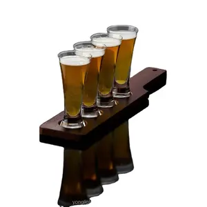 啤酒采样器玻璃杯和桨，精酿啤酒飞行玻璃套装，带天然木质桨