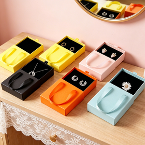 Cajas de Embalaje de Joyería de Lujo Personalizadas en Rosa, Negro y Blanco, Rectangulares, con Cajones Deslizantes, de Papel, con Terciopelo, para Guardar Collares - Product Image 3