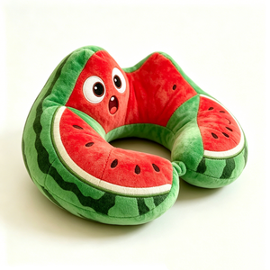 Almohada de cuello de felpa con diseño de rodaja de sandía de dibujos animados personalizada, con forma de U, para verano - Product Image 3