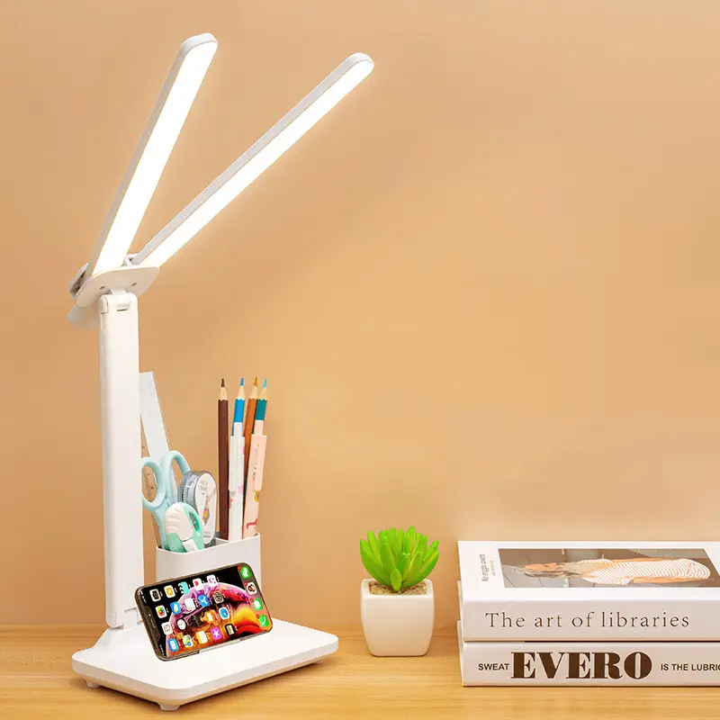 Illuminazione a doppia testa lampada da scrivania moderna studio eye protect dormitorio ricarica lampada da tavolo pieghevole con controllo tattile da lettura per studenti