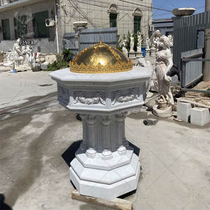 Fuente de agua bendita católica de piedra antigua de nuevo diseño Fuente de mármol blanco Fuente bautismal - Product Image 2