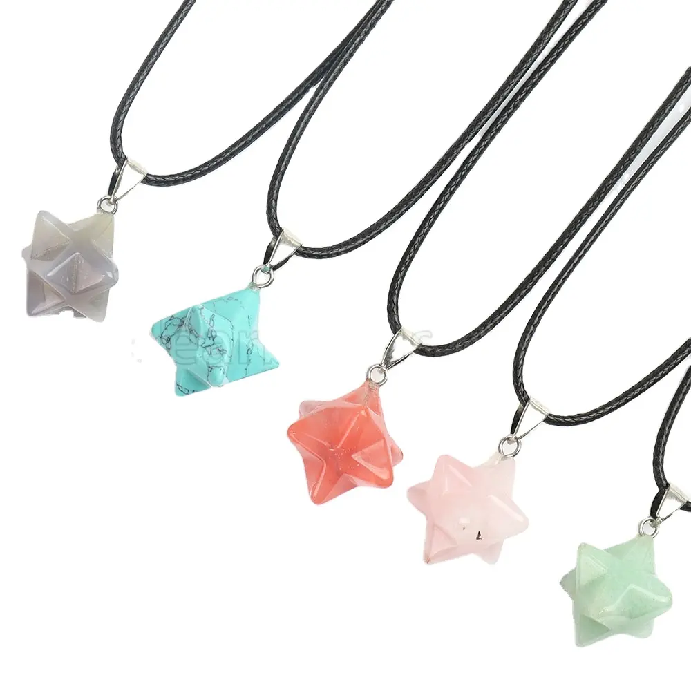 High Quality Gemstone Merkaba Crystal Pendants, Star Healing Stone Pendant With Zinc Alloy Accessories