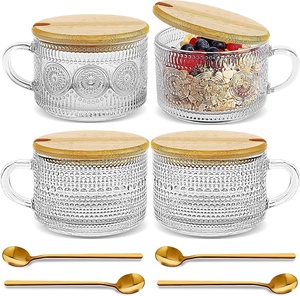 Conjunto de Canecas de Café Vintage em Cristal, Copos de Vidro com Relevo, Conjunto de Copos para Bebidas com Colher e Tampa de Madeira - Product Image 4